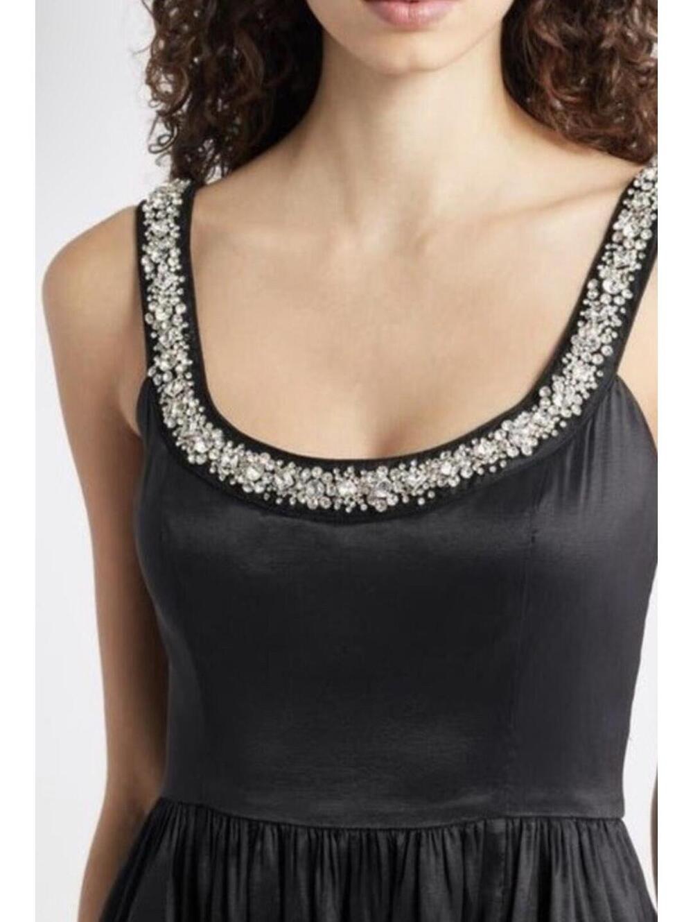 New Hutch Ericha Crystal Embellished Satin Gown In Black Sz 14 $350 - Picture 5 of 16